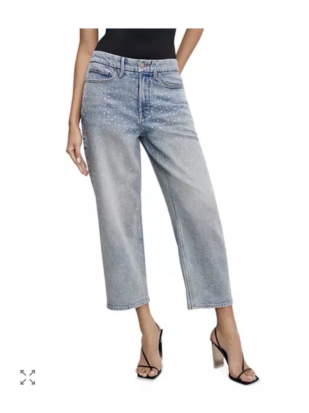 Good American Light Blue Crystal-Embellished Cropped Jeans Good 90’s 8-29